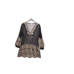 Nygard Sheer Tunic top blouse dress mesh floral boho size 12 embroidered